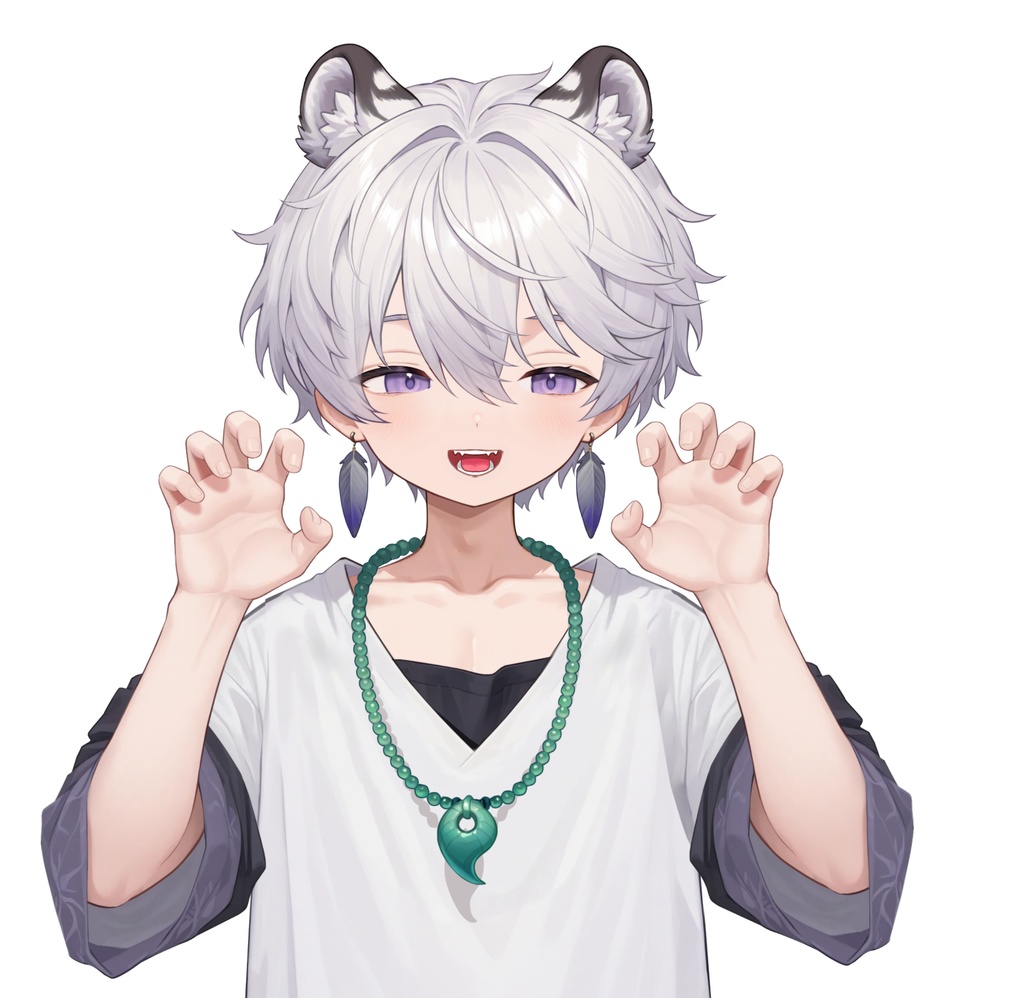 【live2d汎用モデル】銀髪の雪豹少年・VTS対応 | Snow Leopard Boy | Cute Silver Hair, Kemonomimi, Casual Style