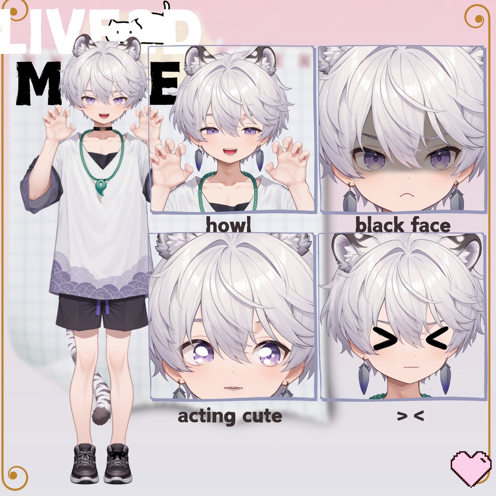 【live2d汎用モデル】銀髪の雪豹少年・VTS対応 | Snow Leopard Boy | Cute Silver Hair, Kemonomimi, Casual Style