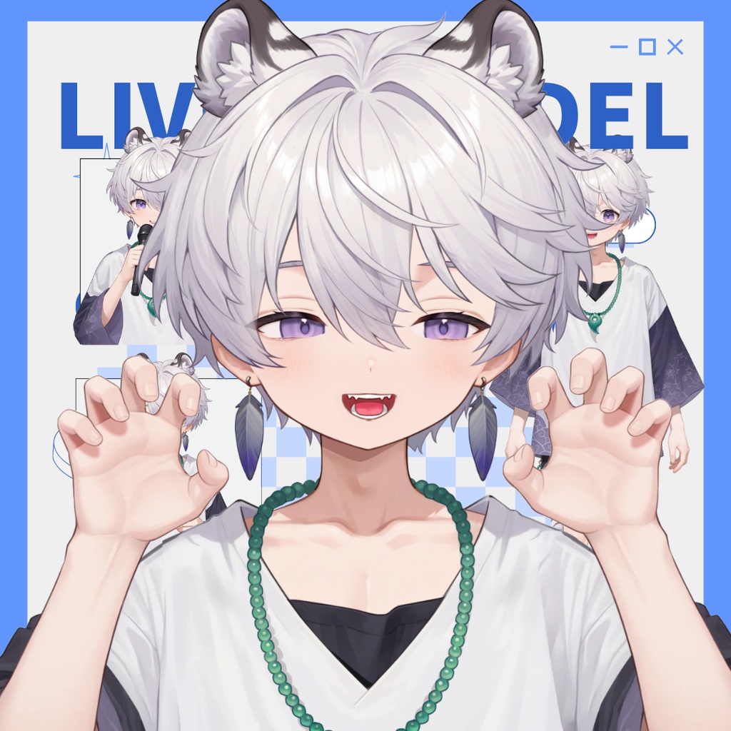 【live2d汎用モデル】銀髪の雪豹少年・VTS対応 | Snow Leopard Boy | Cute Silver Hair, Kemonomimi, Casual Style