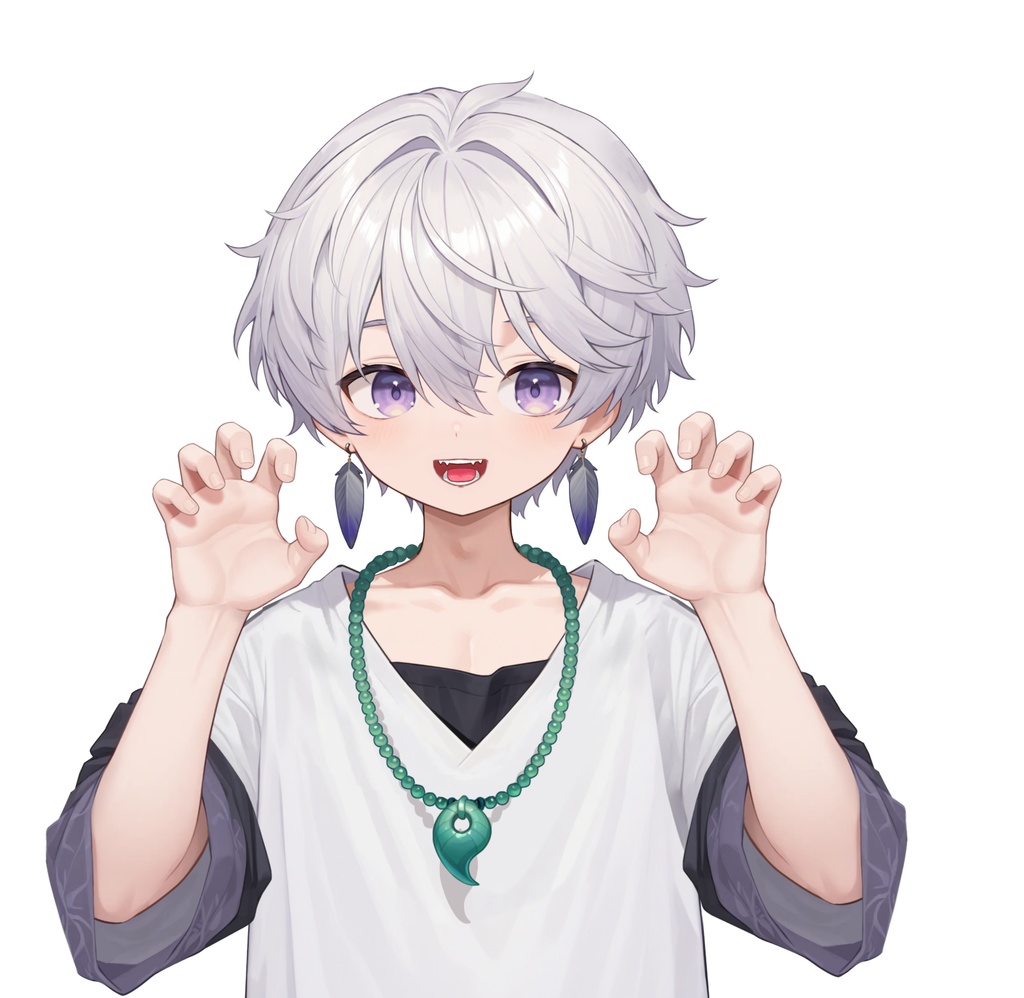 【live2d汎用モデル】銀髪の雪豹少年・VTS対応 | Snow Leopard Boy | Cute Silver Hair, Kemonomimi, Casual Style