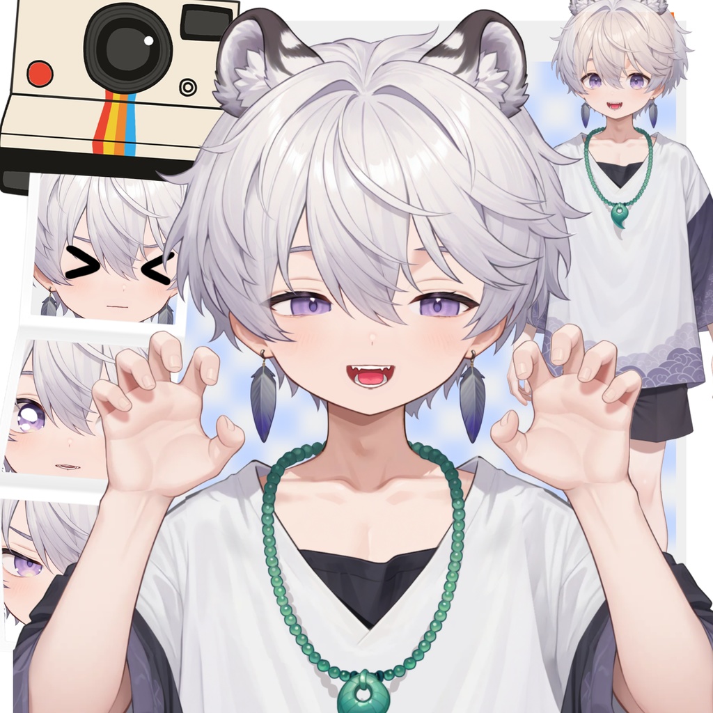 【live2d汎用モデル】銀髪の雪豹少年・VTS対応 | Snow Leopard Boy | Cute Silver Hair, Kemonomimi, Casual Style