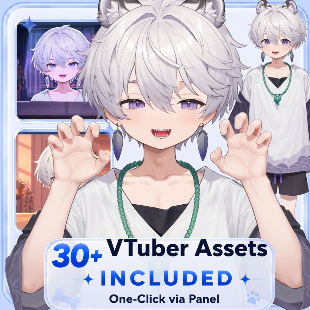 【live2d汎用モデル】銀髪の雪豹少年・VTS対応 | Snow Leopard Boy | Cute Silver Hair, Kemonomimi, Casual Style