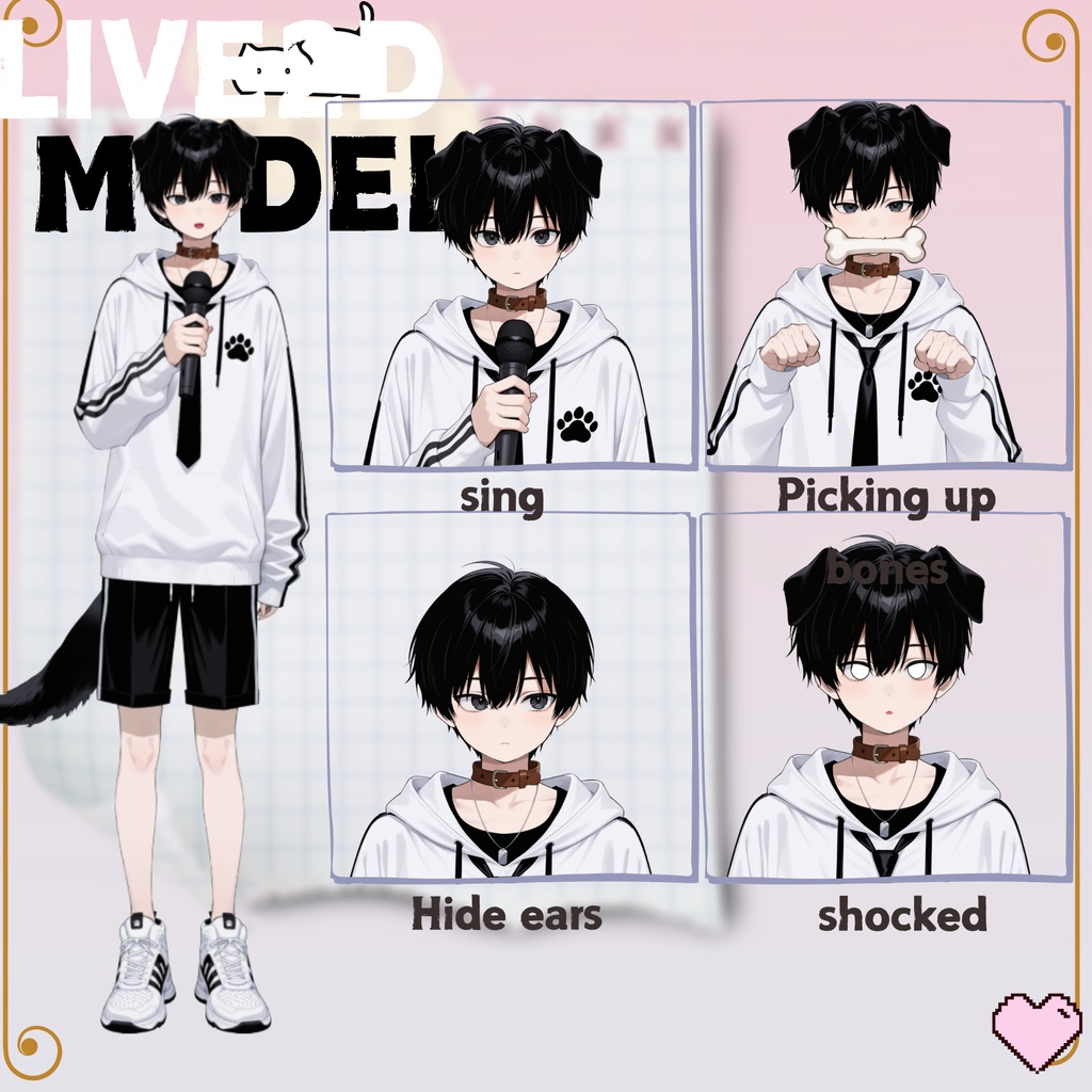【live2d汎用モデル】黒髪 男の子 犬キャラクター・多表情対応・VTS対応 | Black-haired Boy Dog Character