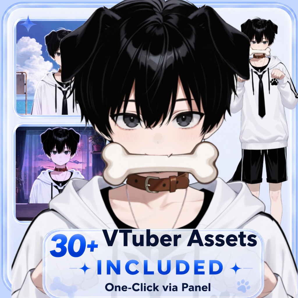 【live2d汎用モデル】黒髪 男の子 犬キャラクター・多表情対応・VTS対応 | Black-haired Boy Dog Character