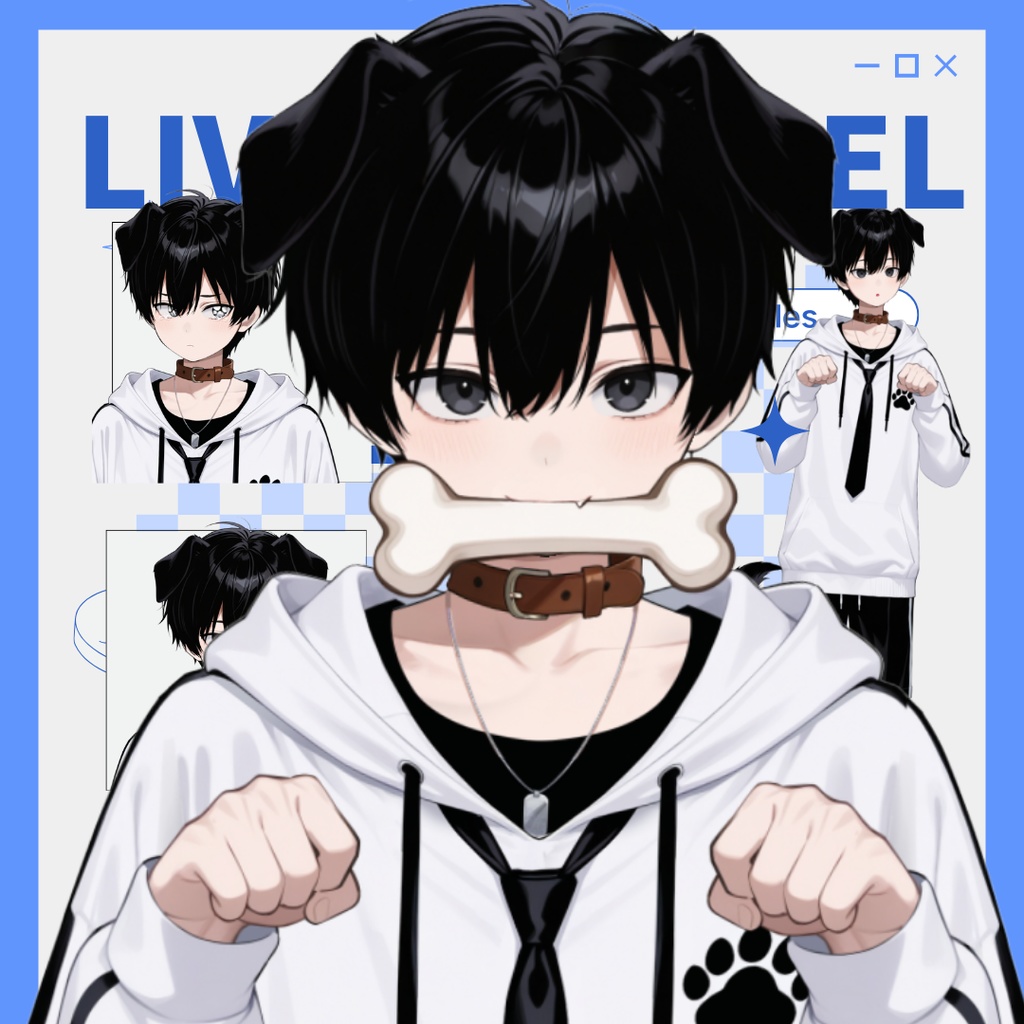 【live2d汎用モデル】黒髪 男の子 犬キャラクター・多表情対応・VTS対応 | Black-haired Boy Dog Character