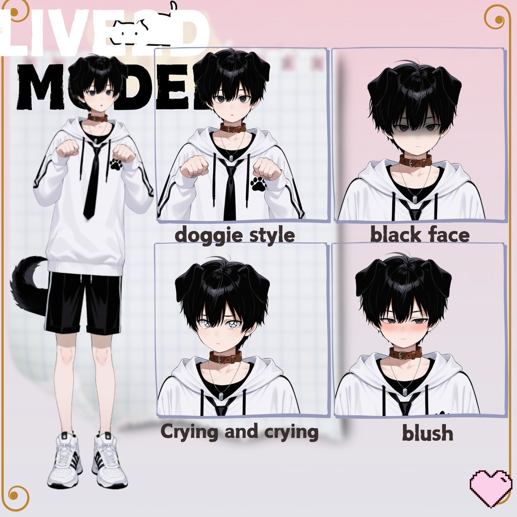 【live2d汎用モデル】黒髪 男の子 犬キャラクター・多表情対応・VTS対応 | Black-haired Boy Dog Character