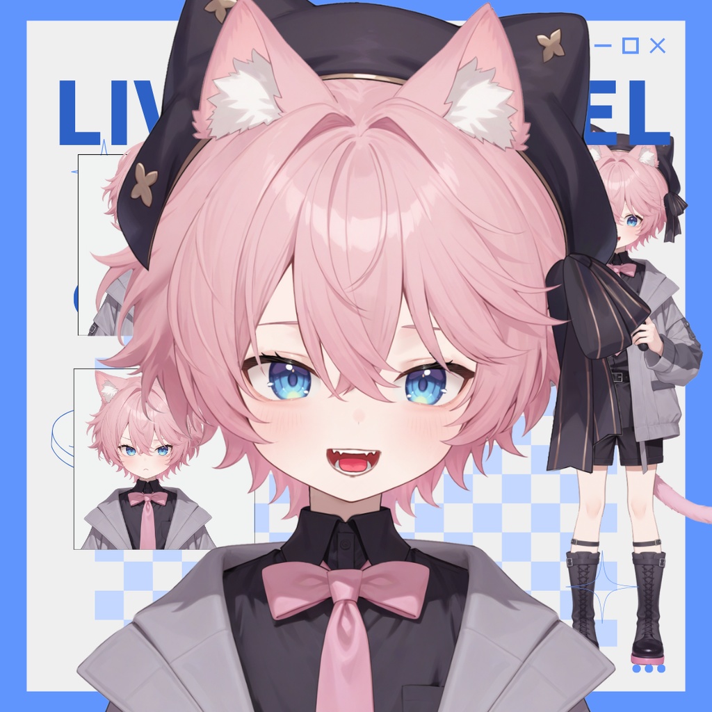 【live2d汎用モデル】粉髪猫耳少年・正太・ベレー帽・多表情対応・VTS対応 | Pink-haired Cat Boy・Shota・Beret・Multi-expression Support・VTS Compatible