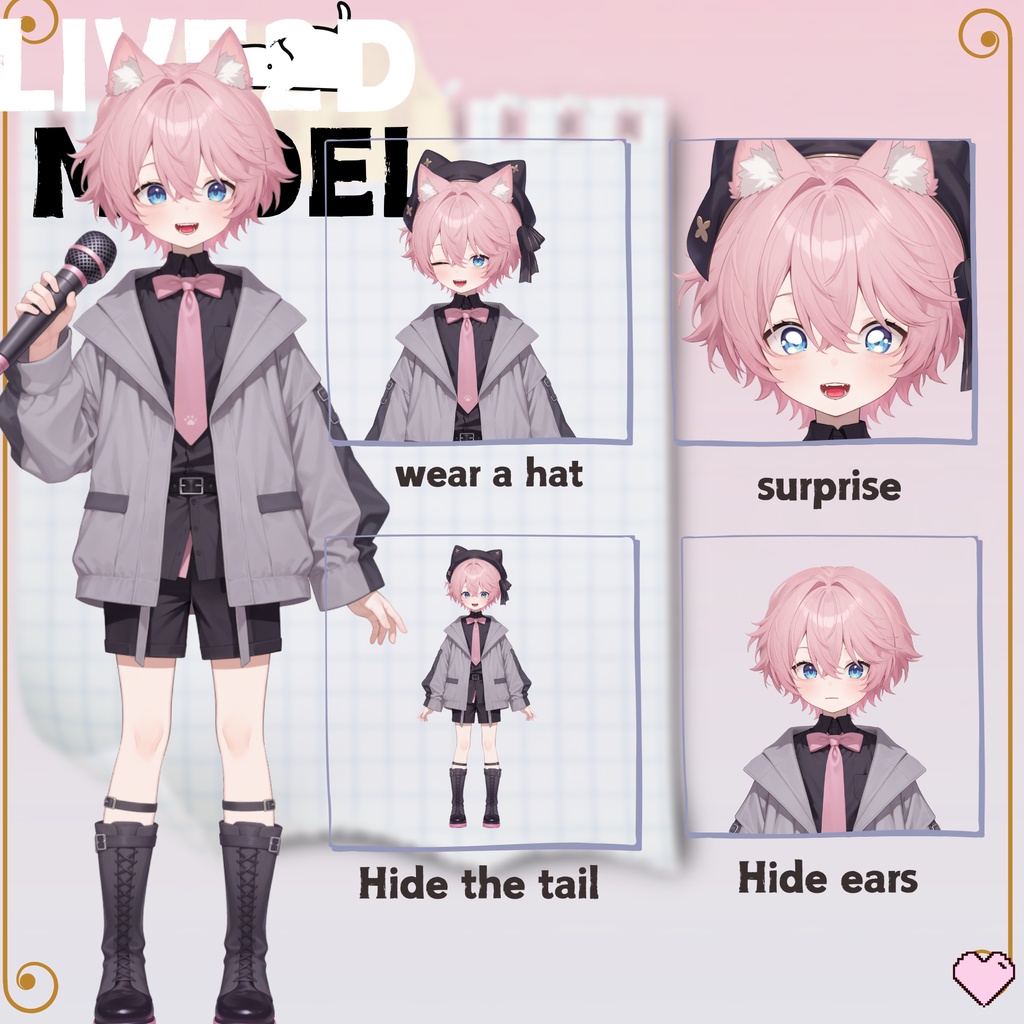 【live2d汎用モデル】粉髪猫耳少年・正太・ベレー帽・多表情対応・VTS対応 | Pink-haired Cat Boy・Shota・Beret・Multi-expression Support・VTS Compatible