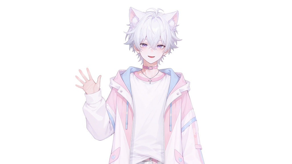 【live2d汎用モデル】白髪少年・猫耳猫尾・多表情対応・VTS対応 | White-haired Boy with Cat Ears & Tail