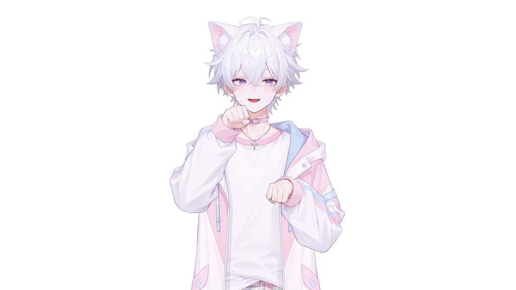 【live2d汎用モデル】白髪少年・猫耳猫尾・多表情対応・VTS対応 | White-haired Boy with Cat Ears & Tail