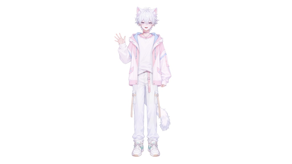 【live2d汎用モデル】白髪少年・猫耳猫尾・多表情対応・VTS対応 | White-haired Boy with Cat Ears & Tail