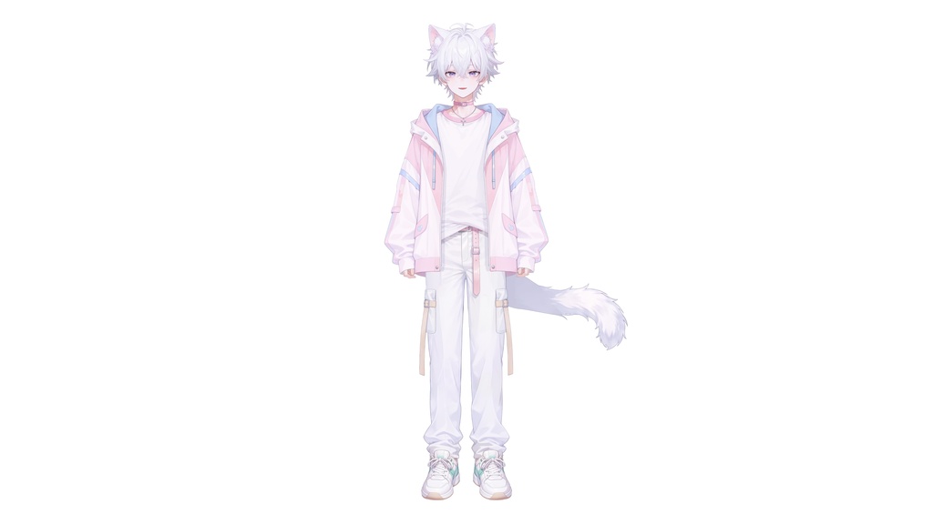 【live2d汎用モデル】白髪少年・猫耳猫尾・多表情対応・VTS対応 | White-haired Boy with Cat Ears & Tail