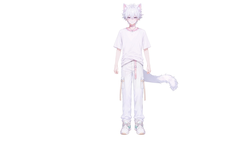【live2d汎用モデル】白髪少年・猫耳猫尾・多表情対応・VTS対応 | White-haired Boy with Cat Ears & Tail
