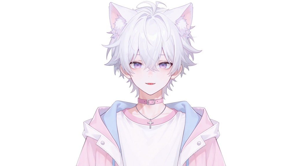 【live2d汎用モデル】白髪少年・猫耳猫尾・多表情対応・VTS対応 | White-haired Boy with Cat Ears & Tail