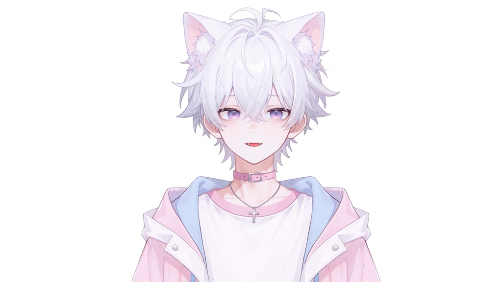 【live2d汎用モデル】白髪少年・猫耳猫尾・多表情対応・VTS対応 | White-haired Boy with Cat Ears & Tail