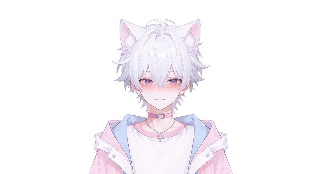 【live2d汎用モデル】白髪少年・猫耳猫尾・多表情対応・VTS対応 | White-haired Boy with Cat Ears & Tail