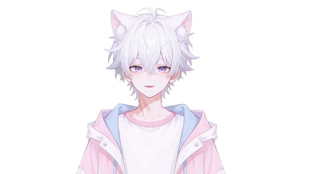 【live2d汎用モデル】白髪少年・猫耳猫尾・多表情対応・VTS対応 | White-haired Boy with Cat Ears & Tail