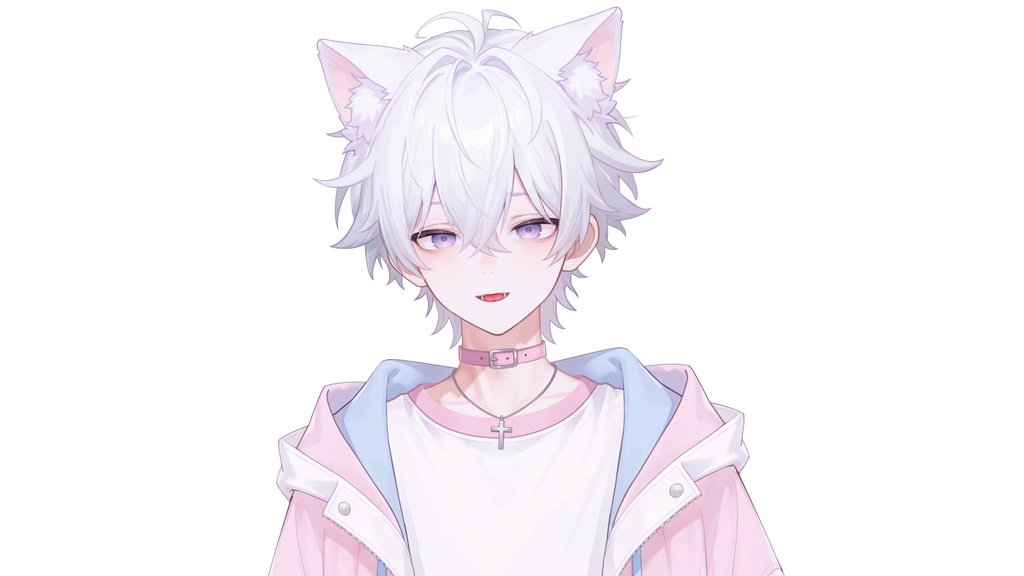 【live2d汎用モデル】白髪少年・猫耳猫尾・多表情対応・VTS対応 | White-haired Boy with Cat Ears & Tail