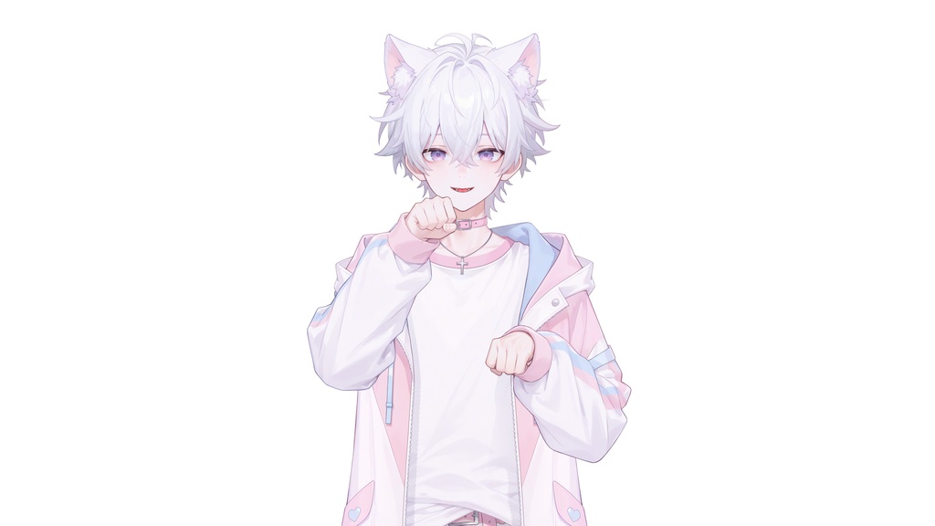 【live2d汎用モデル】白髪少年・猫耳猫尾・多表情対応・VTS対応 | White-haired Boy with Cat Ears & Tail
