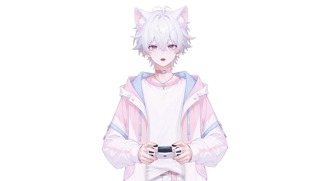 【live2d汎用モデル】白髪少年・猫耳猫尾・多表情対応・VTS対応 | White-haired Boy with Cat Ears & Tail