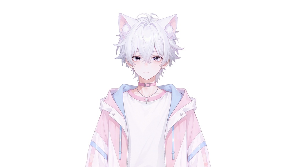 【live2d汎用モデル】白髪少年・猫耳猫尾・多表情対応・VTS対応 | White-haired Boy with Cat Ears & Tail
