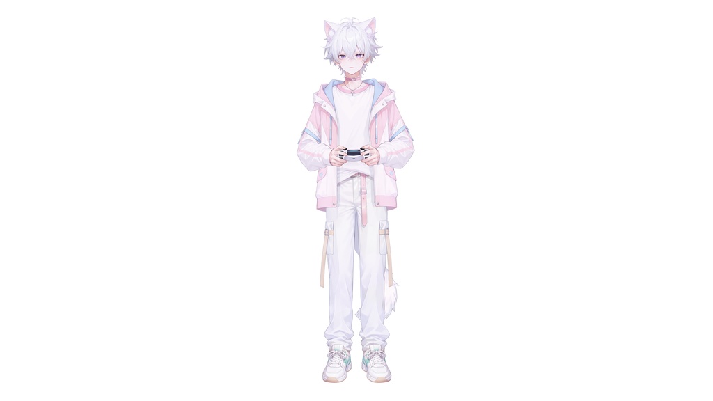 【live2d汎用モデル】白髪少年・猫耳猫尾・多表情対応・VTS対応 | White-haired Boy with Cat Ears & Tail