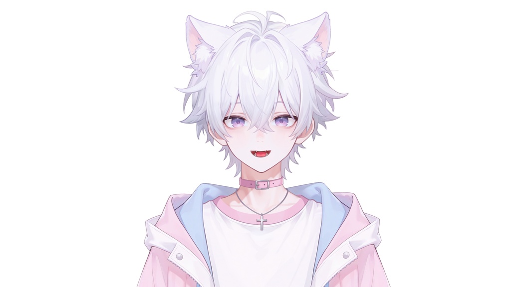 【live2d汎用モデル】白髪少年・猫耳猫尾・多表情対応・VTS対応 | White-haired Boy with Cat Ears & Tail