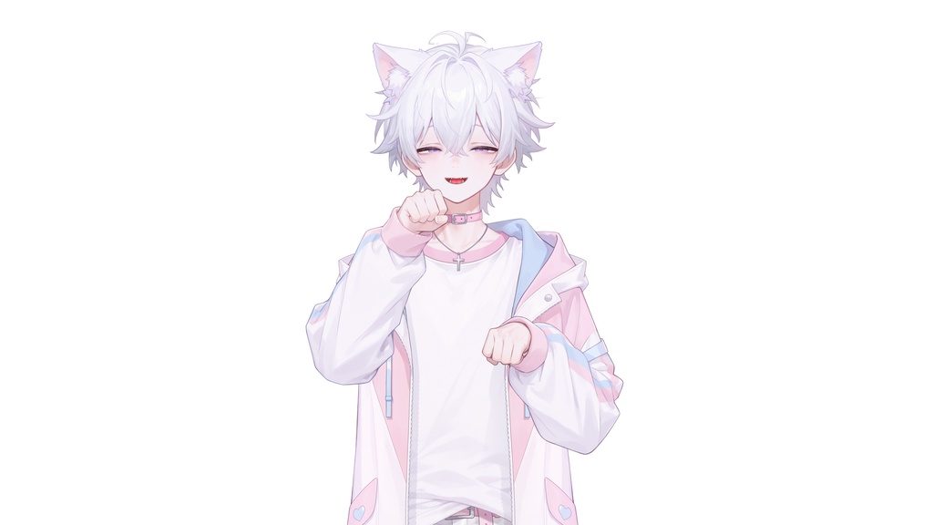 【live2d汎用モデル】白髪少年・猫耳猫尾・多表情対応・VTS対応 | White-haired Boy with Cat Ears & Tail