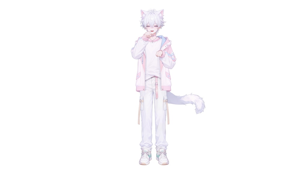【live2d汎用モデル】白髪少年・猫耳猫尾・多表情対応・VTS対応 | White-haired Boy with Cat Ears & Tail