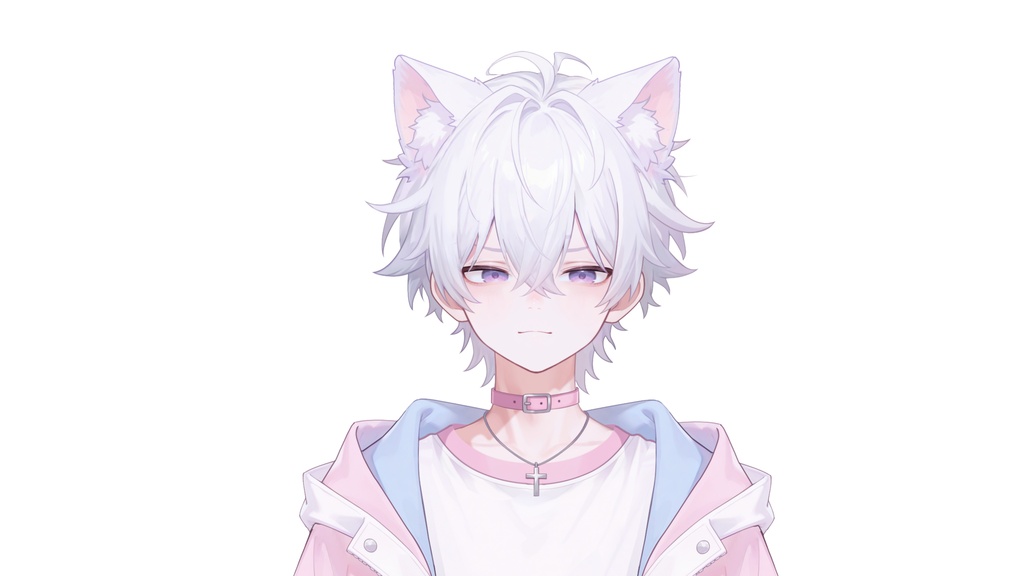 【live2d汎用モデル】白髪少年・猫耳猫尾・多表情対応・VTS対応 | White-haired Boy with Cat Ears & Tail