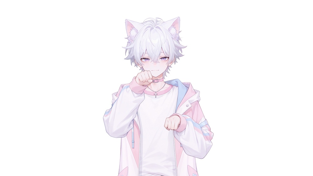 【live2d汎用モデル】白髪少年・猫耳猫尾・多表情対応・VTS対応 | White-haired Boy with Cat Ears & Tail