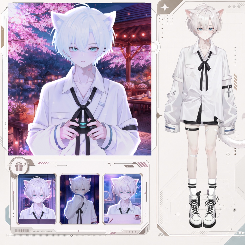 【Live2D汎用モデル】白髪地雷猫男・多表情対応・VTube Studio対応 | White-haired地雷Cat Boy VTuber Model