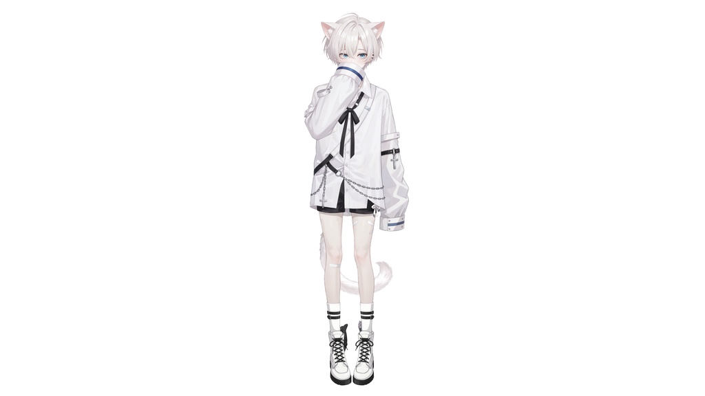 【Live2D汎用モデル】白髪地雷猫男・多表情対応・VTube Studio対応 | White-haired地雷Cat Boy VTuber Model