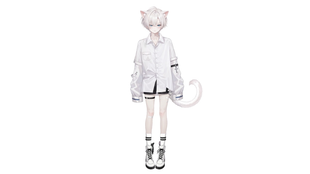 【Live2D汎用モデル】白髪地雷猫男・多表情対応・VTube Studio対応 | White-haired地雷Cat Boy VTuber Model