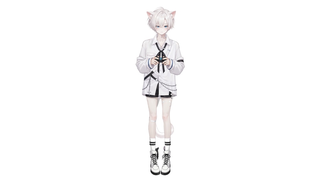 【Live2D汎用モデル】白髪地雷猫男・多表情対応・VTube Studio対応 | White-haired地雷Cat Boy VTuber Model