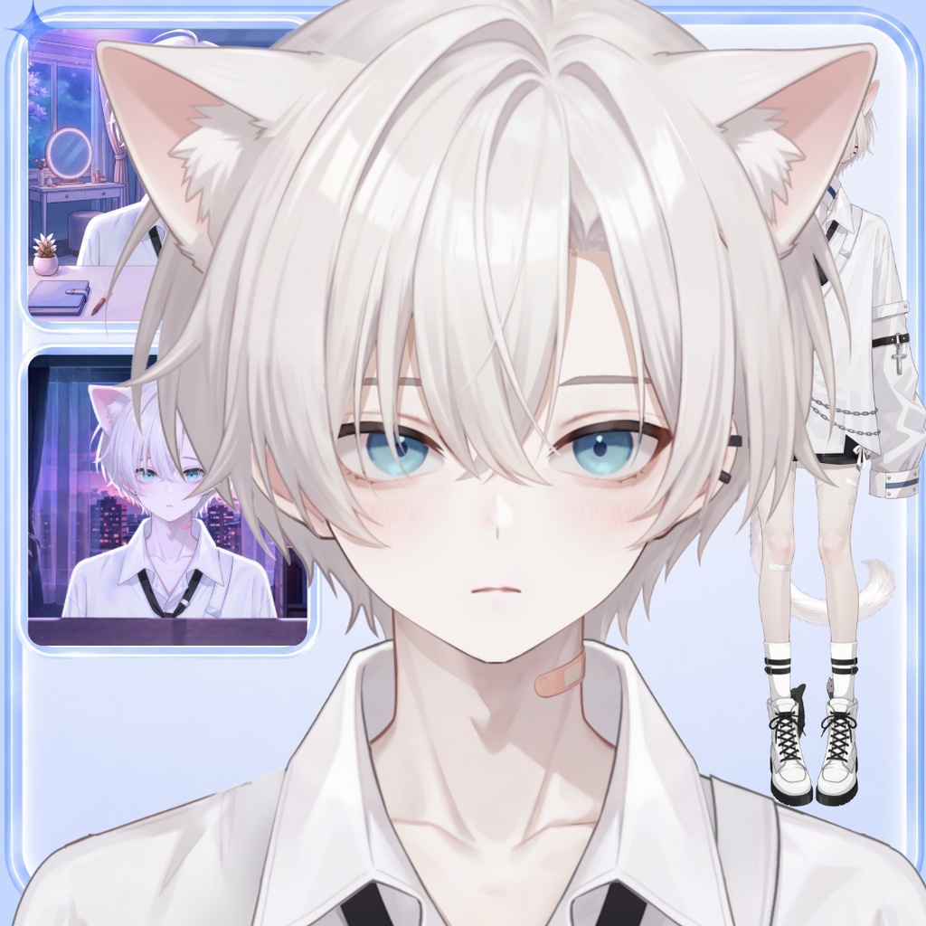 【Live2D汎用モデル】白髪地雷猫男・多表情対応・VTube Studio対応 | White-haired地雷Cat Boy VTuber Model