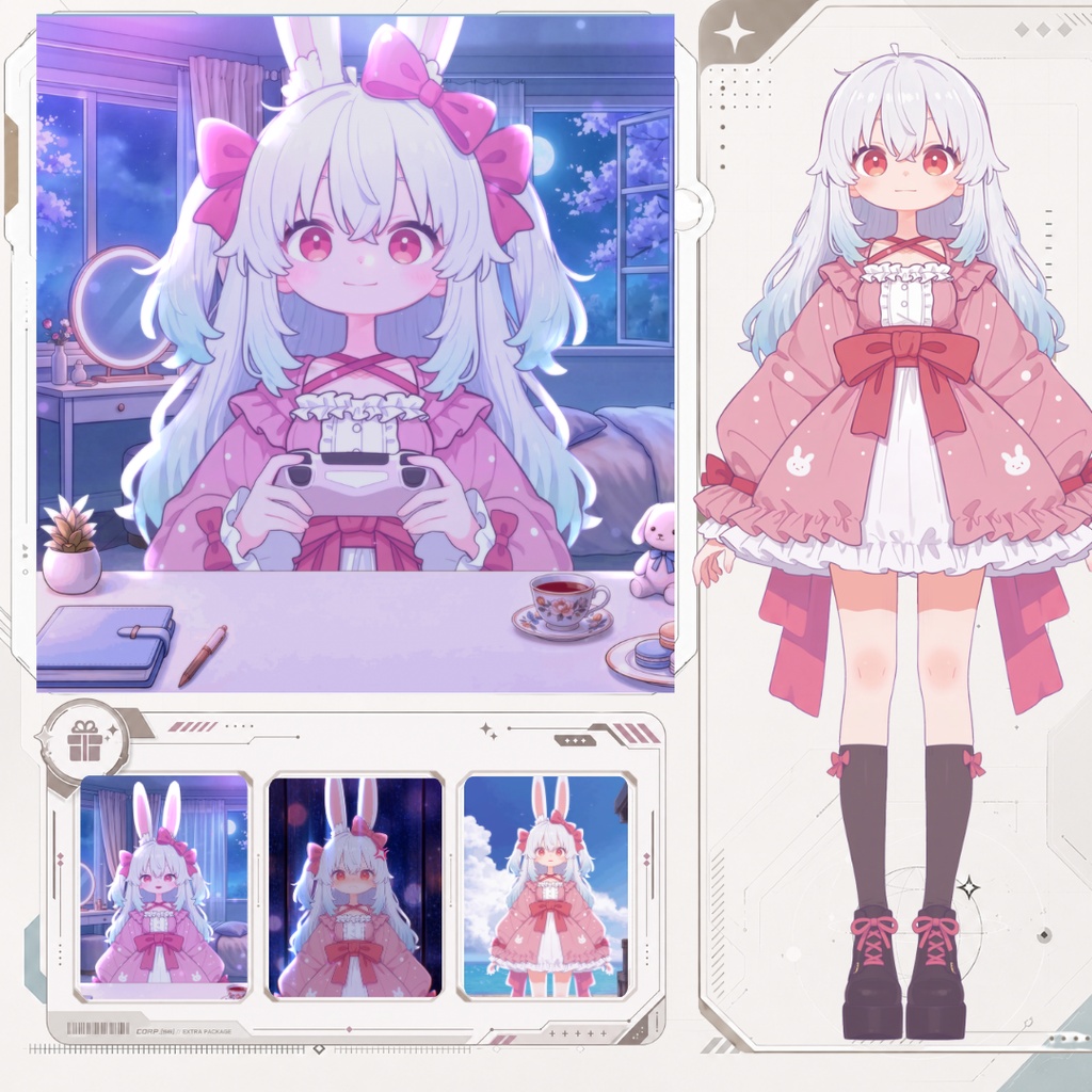 【Live2D汎用モデル】白髪うさぎ少女・多表情対応・VTube Studio対応 | Light-colored Rabbit VTuber Model