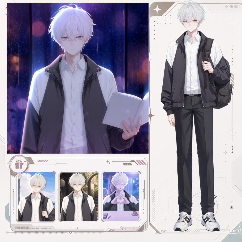 【Live2D汎用モデル】白髪の学園服少年・多表情対応・VTube Studio対応 | School Uniform Boy VTuber Model