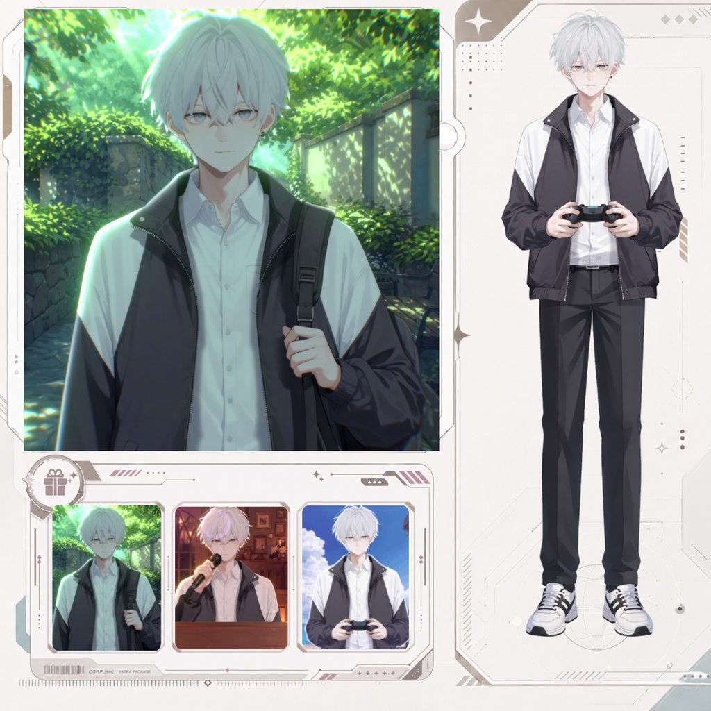 【Live2D汎用モデル】白髪の学園服少年・多表情対応・VTube Studio対応 | School Uniform Boy VTuber Model