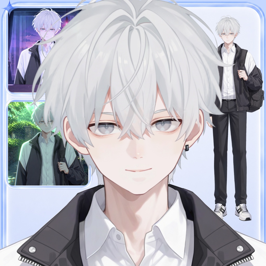 【Live2D汎用モデル】白髪の学園服少年・多表情対応・VTube Studio対応 | School Uniform Boy VTuber Model