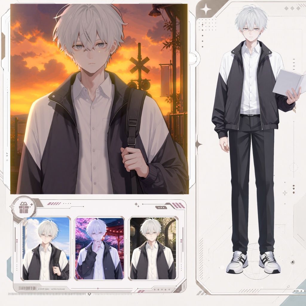 【Live2D汎用モデル】白髪の学園服少年・多表情対応・VTube Studio対応 | School Uniform Boy VTuber Model