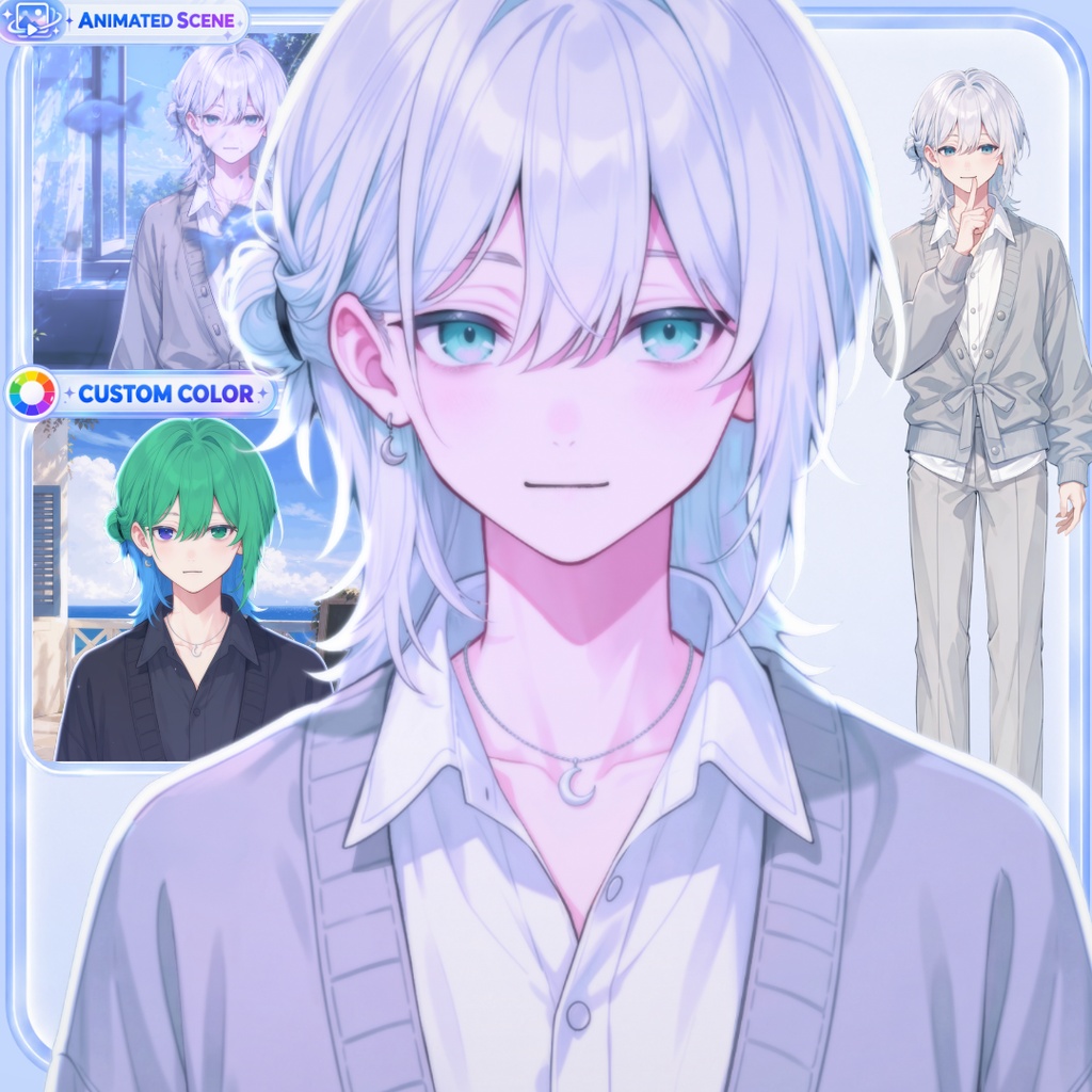 【Live2D汎用モデル】白髪少年・多表情対応・VTube Studio対応 | White-Haired Shonen Live2D Model
