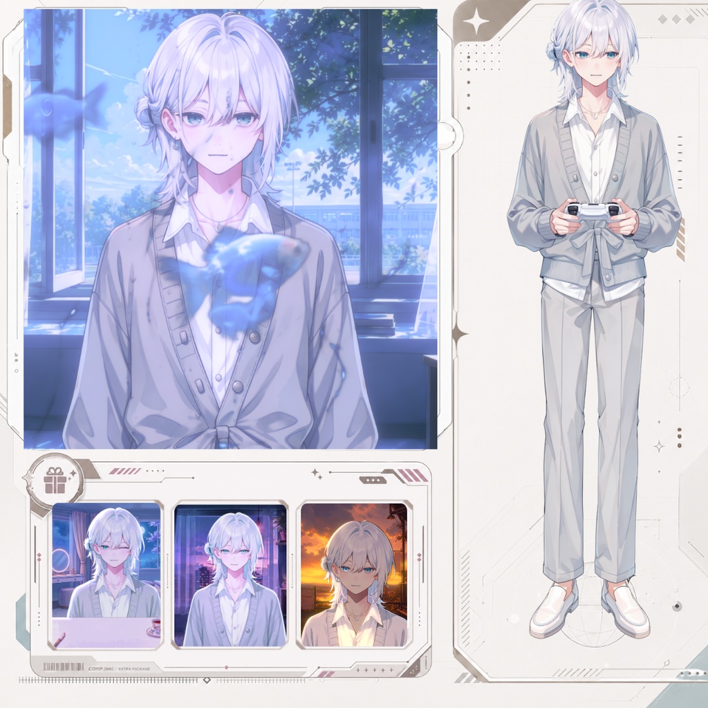 【Live2D汎用モデル】白髪少年・多表情対応・VTube Studio対応 | White-Haired Shonen Live2D Model