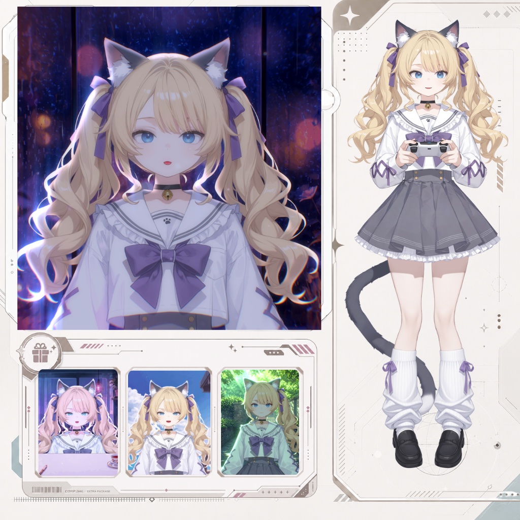 【Live2D汎用モデル】金髪双つまみ猫少女・多表情対応・VTube Studio対応 | Blonde Twin-Tail Cat Girl Live2D Model