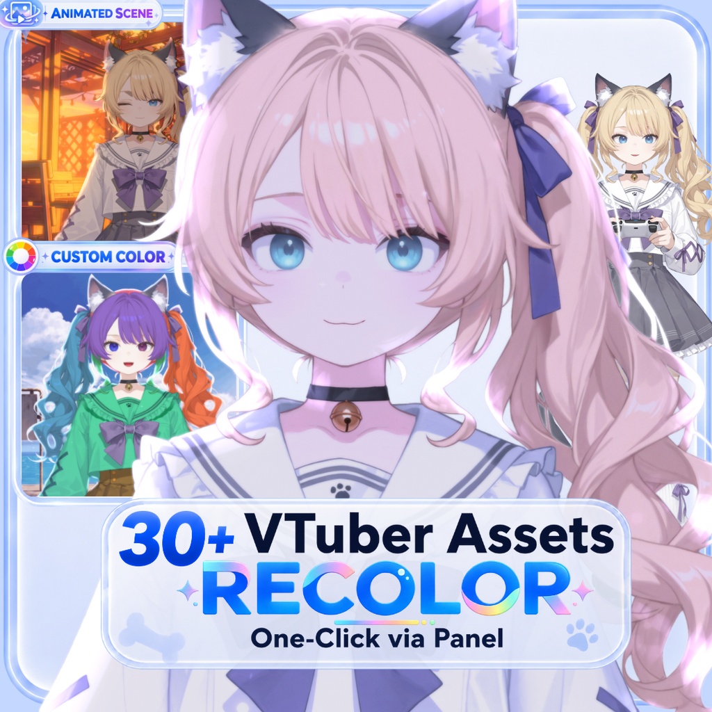 【Live2D汎用モデル】金髪双つまみ猫少女・多表情対応・VTube Studio対応 | Blonde Twin-Tail Cat Girl Live2D Model