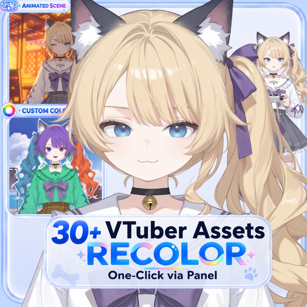 【Live2D汎用モデル】金髪双つまみ猫少女・多表情対応・VTube Studio対応 | Blonde Twin-Tail Cat Girl Live2D Model