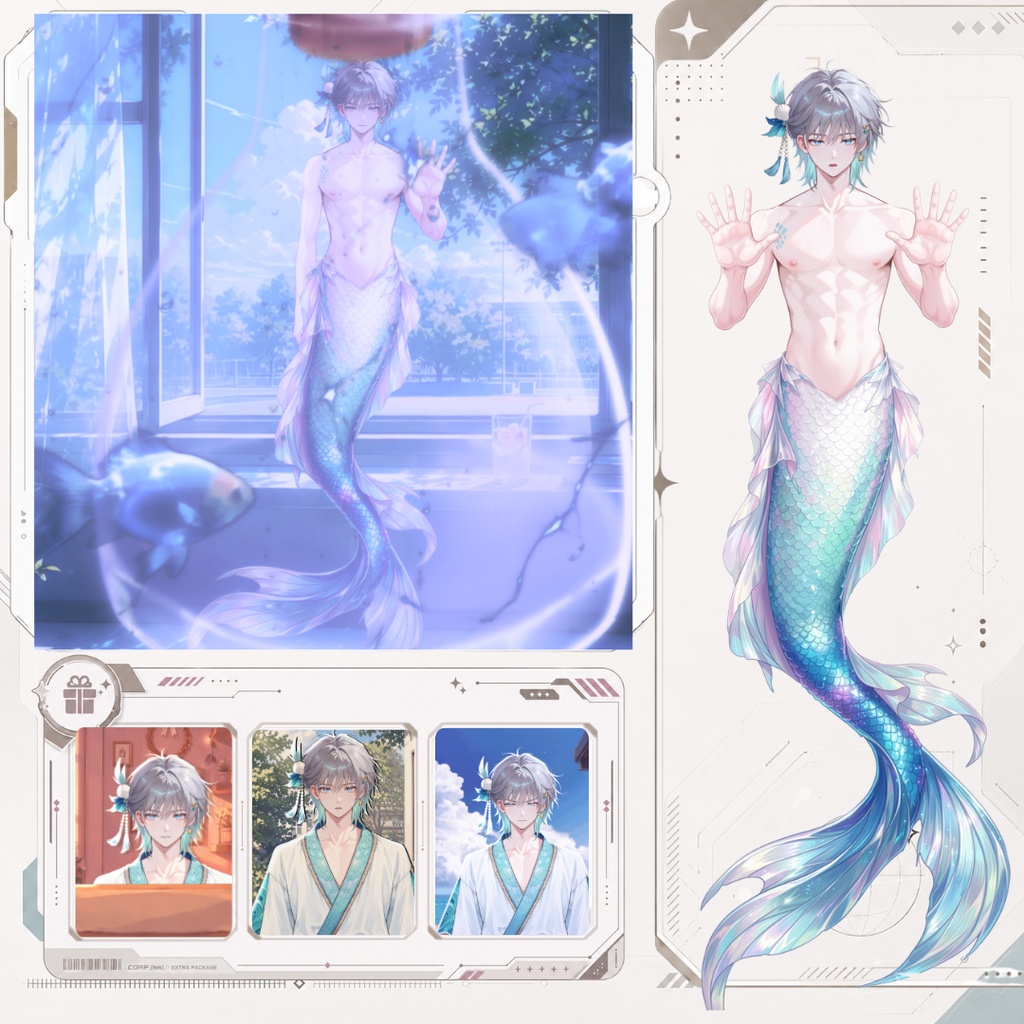 【Live2D汎用モデル】人魚王子・多機能表情・VTube Studio対応 | Mermaid Prince Live2D Model