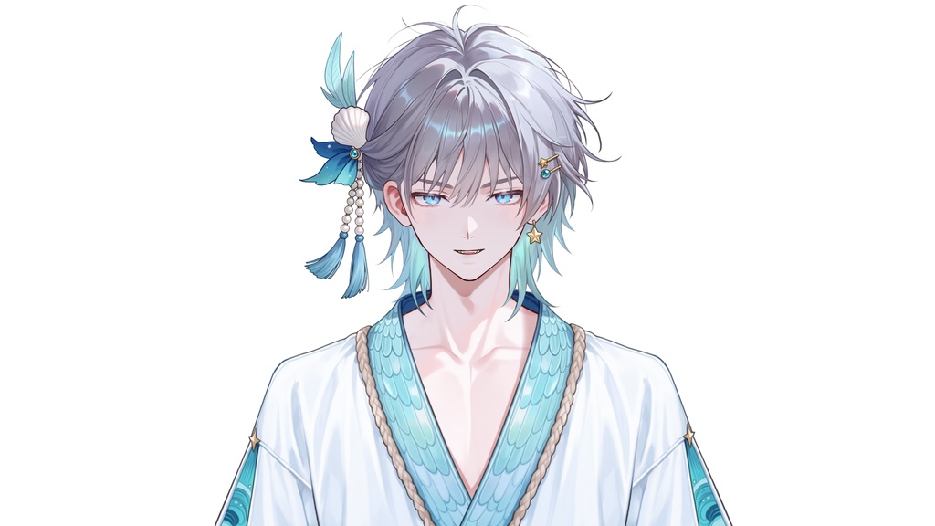 【Live2D汎用モデル】人魚王子・多機能表情・VTube Studio対応 | Mermaid Prince Live2D Model