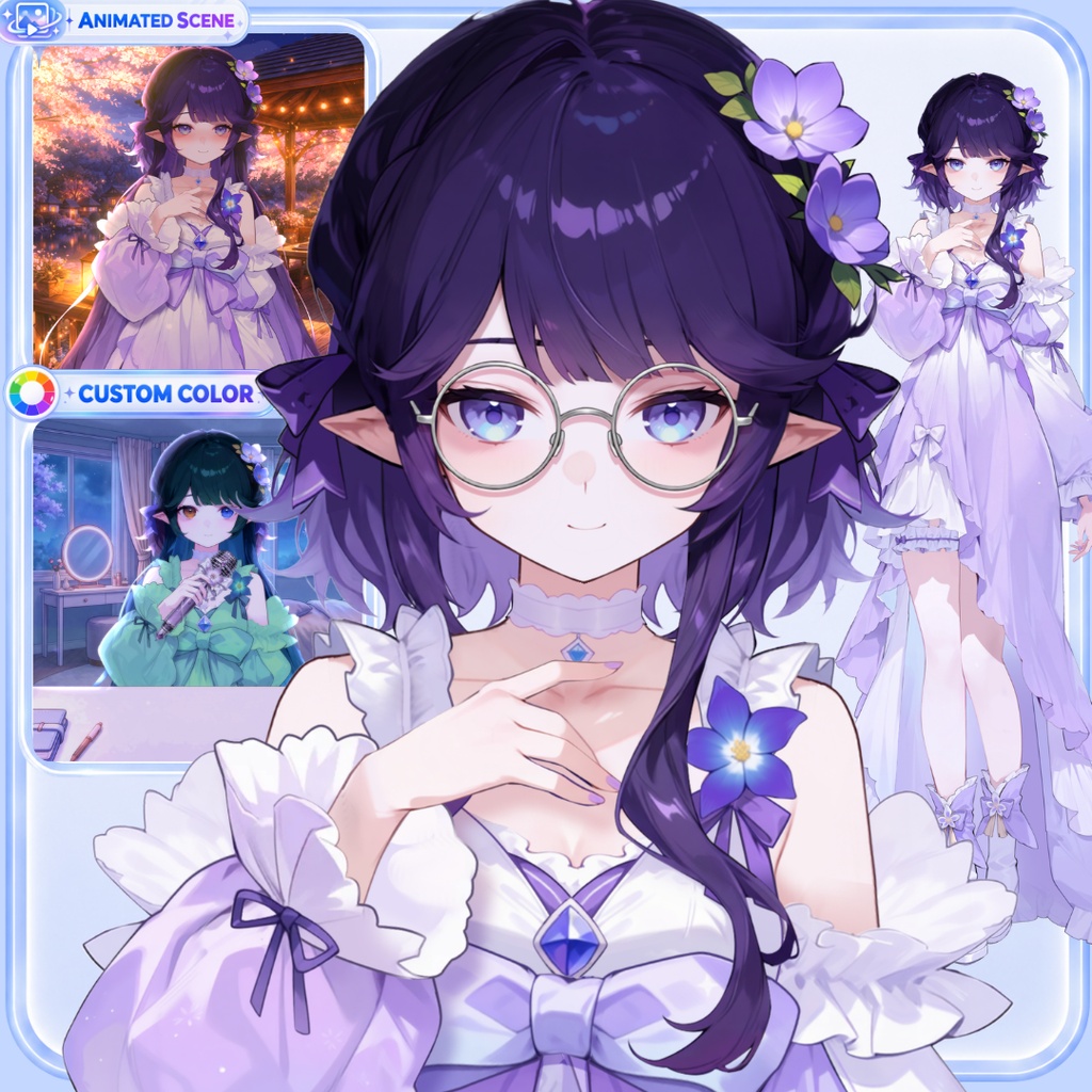 【Live2D汎用モデル】紫のドレスの少女・多表情対応・VTube Studio対応 | Purple Dress Girl Live2D Model