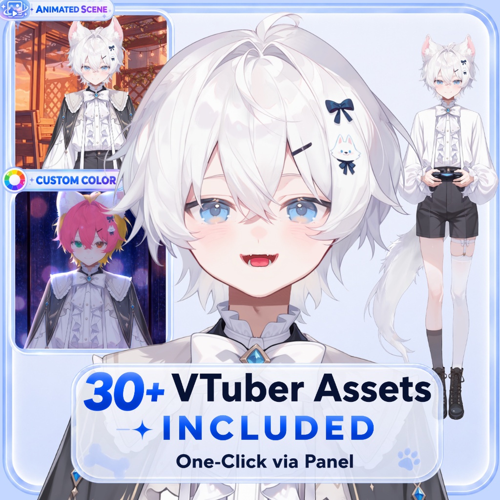 【Live2D汎用モデル】白狼少年・多表情対応・VTube Studio対応 | White Wolf Boy Live2D Model